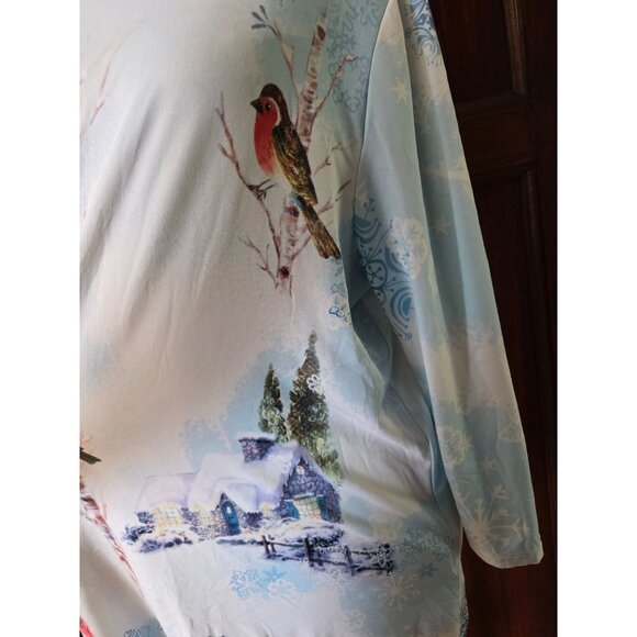 Cactus Winter Bird Print Long Sleeve Top XL - Picture 5 of 9
